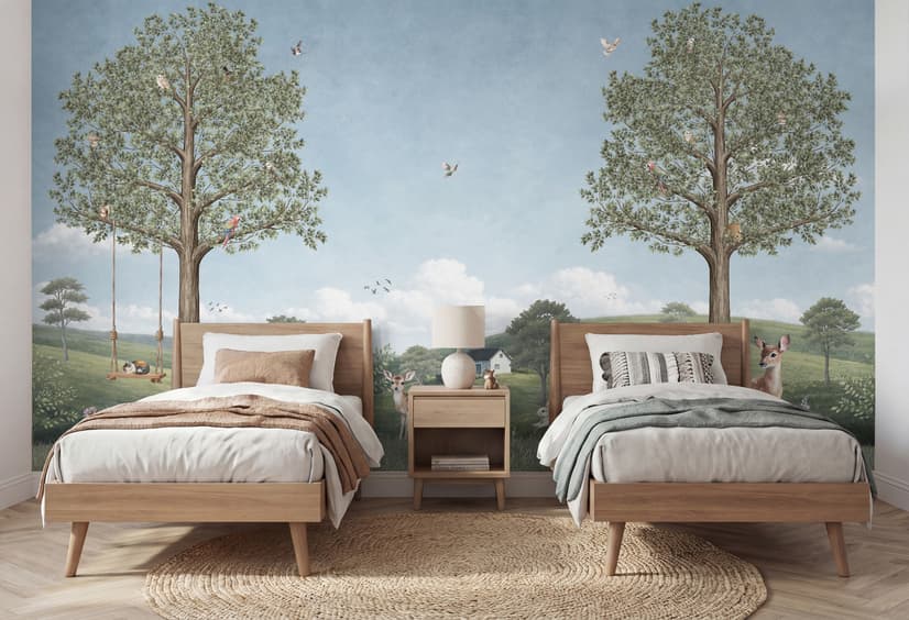 Kids Forest Animals Landscape Wallpaper Mural
