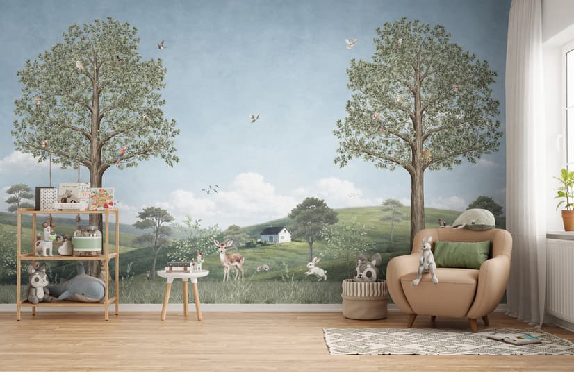 Kids Forest Animals Landscape Wallpaper Mural