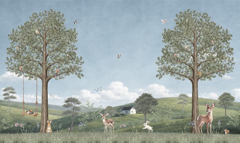 Kids Forest Animals Landscape Wallpaper Mural