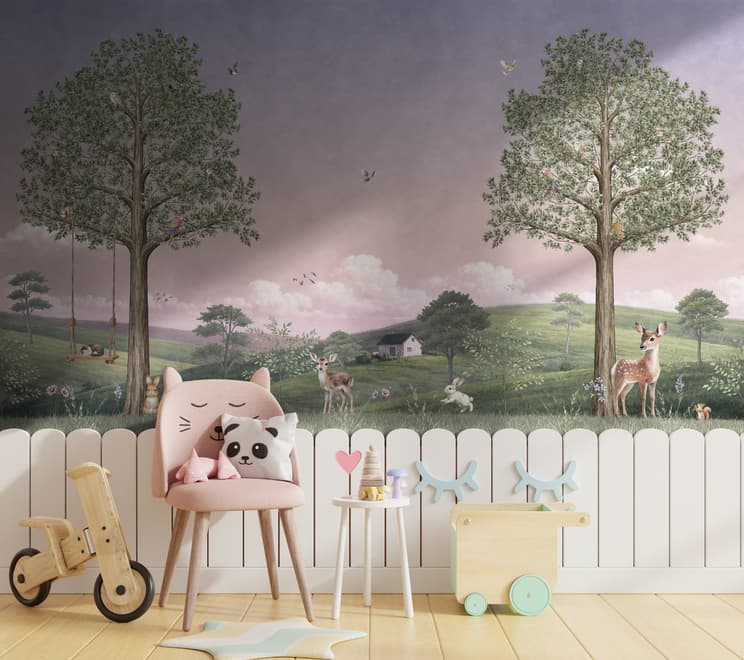 Kids Forest Animals Landscape Wallpaper Mural