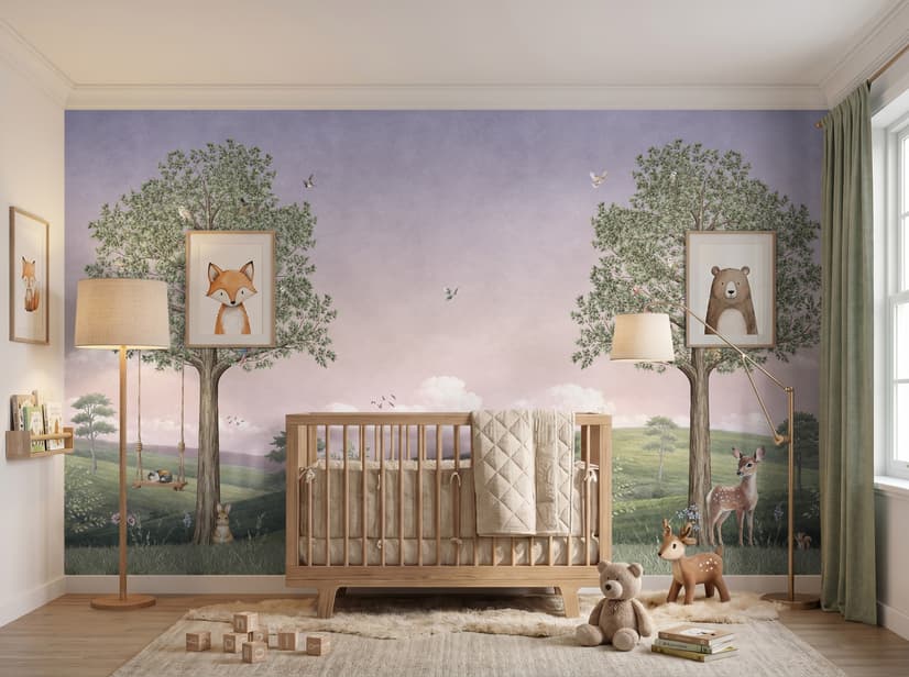 Kids Forest Animals Landscape Wallpaper Mural