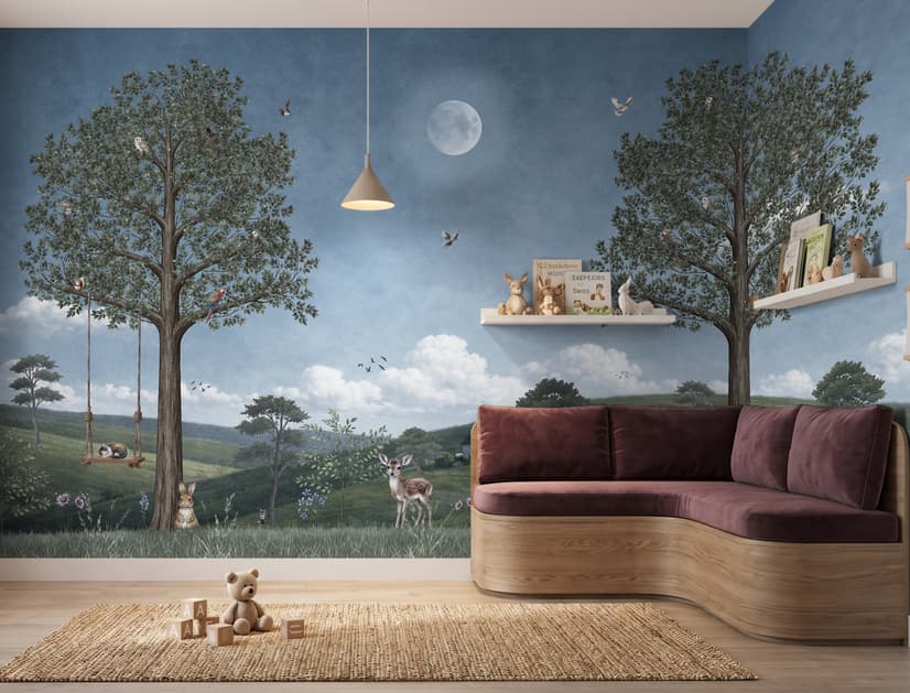 Kids Forest Animals Landscape Wallpaper Mural