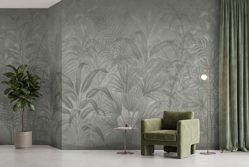 Monochrome Tropical Botanical Wallpaper Mural