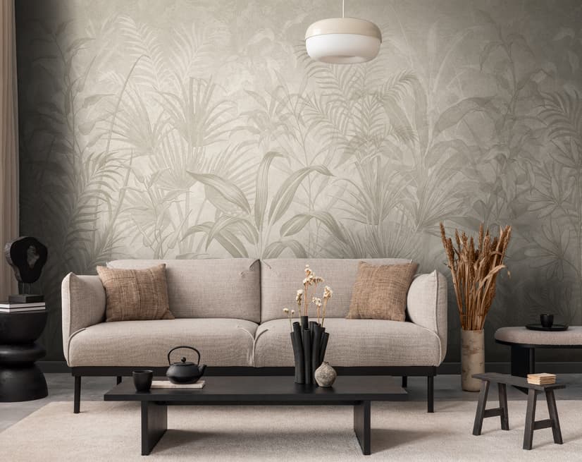 Monochrome Tropical Botanical Wallpaper Mural