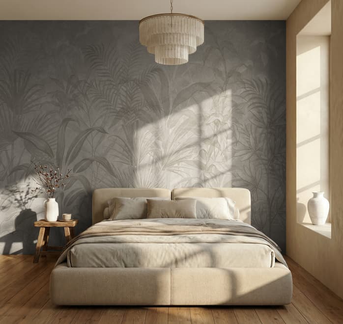 Monochrome Tropical Botanical Wallpaper Mural