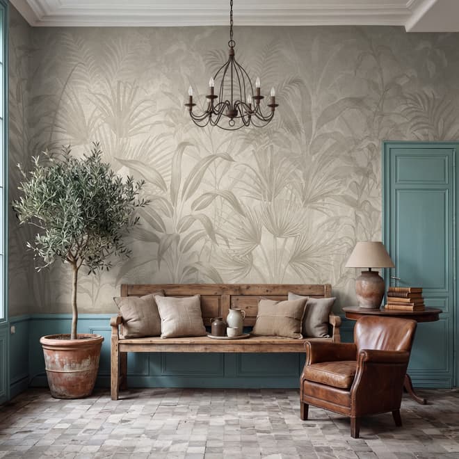 Monochrome Tropical Botanical Wallpaper Mural