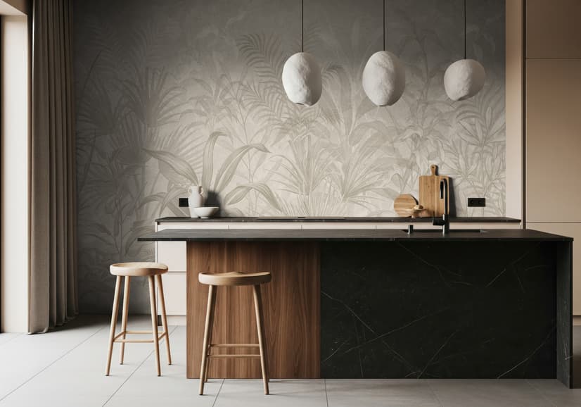 Monochrome Tropical Botanical Wallpaper Mural