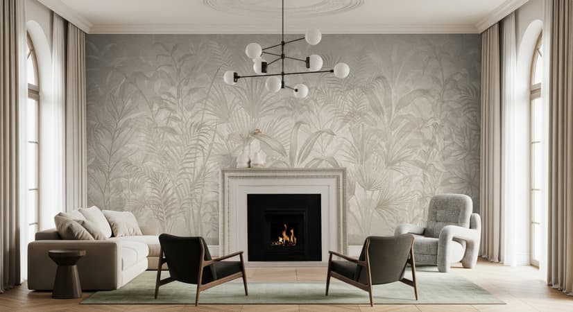 Monochrome Tropical Botanical Wallpaper Mural