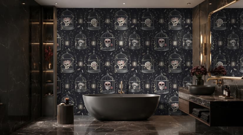 Dark Romantic  Gothic Skull Cage Wallpaper Mural 