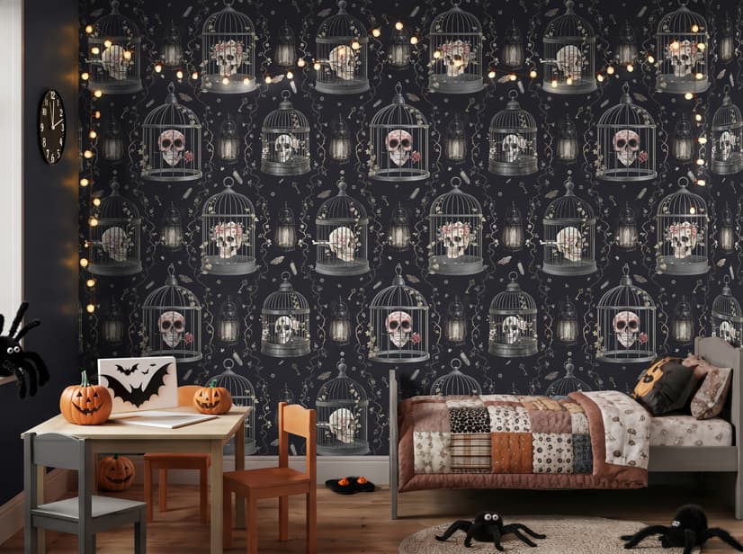 Dark Romantic  Gothic Skull Cage Wallpaper Mural 