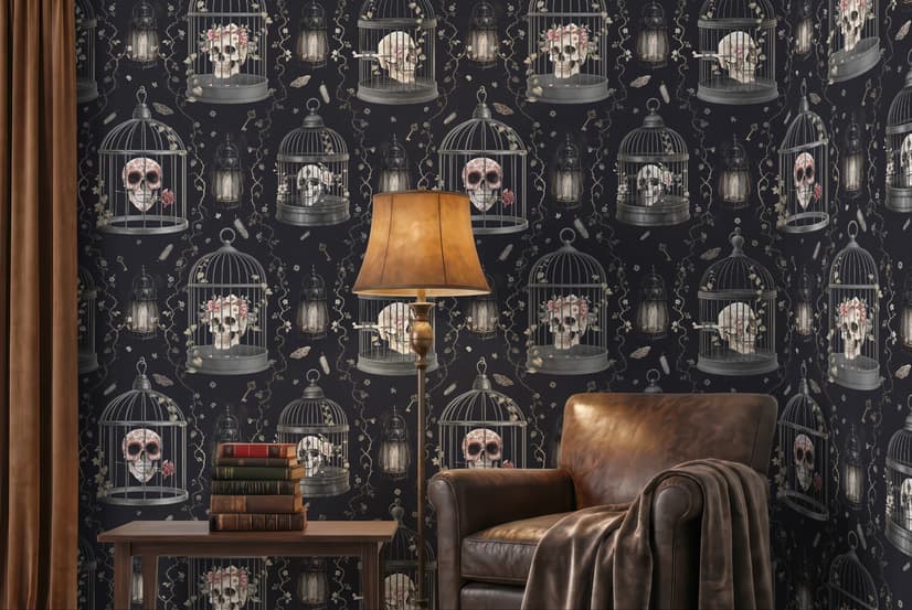 Dark Romantic  Gothic Skull Cage Wallpaper Mural 