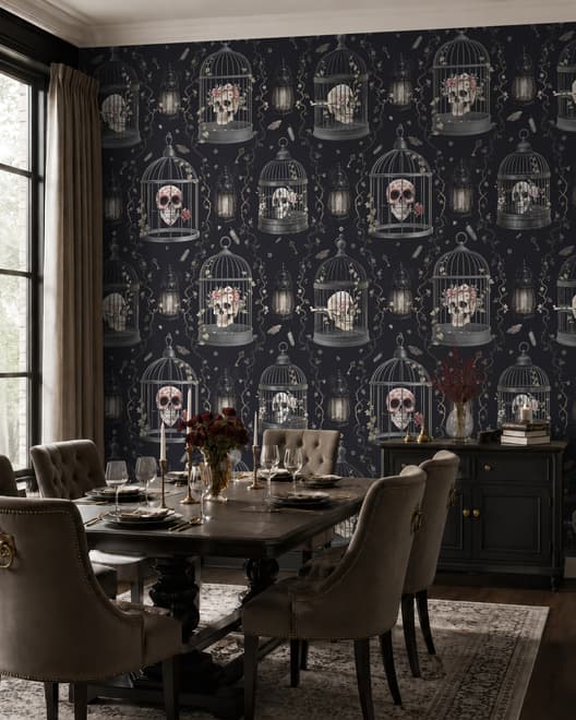 Dark Romantic  Gothic Skull Cage Wallpaper Mural 