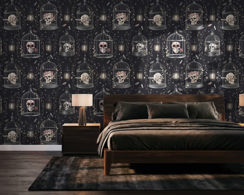 Dark Romantic  Gothic Skull Cage Wallpaper Mural 
