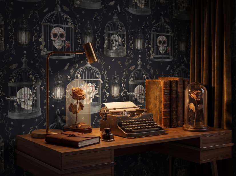 Dark Romantic  Gothic Skull Cage Wallpaper Mural 