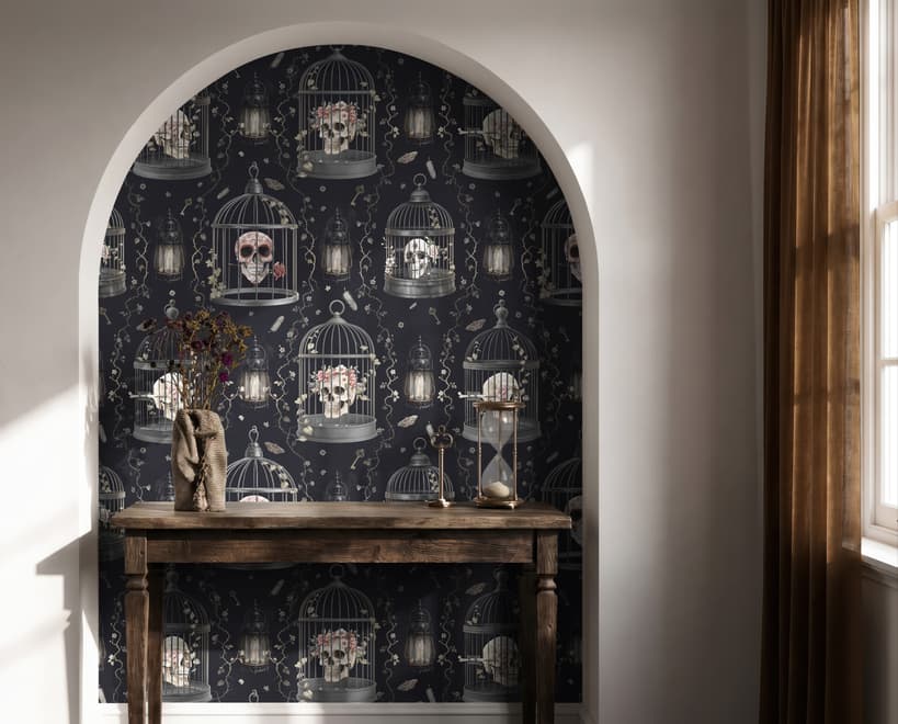 Dark Romantic  Gothic Skull Cage Wallpaper Mural 