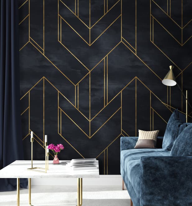 Art Deco with Gold Faux Lines Geometric Art Deco Wallpaper Mural