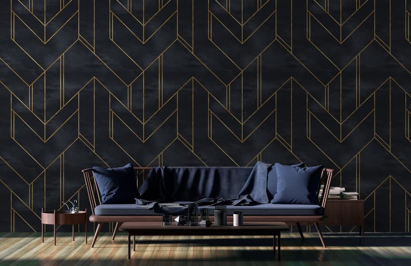 Art Déco Fototapete mit geometrischem Muster und goldenen Linien
