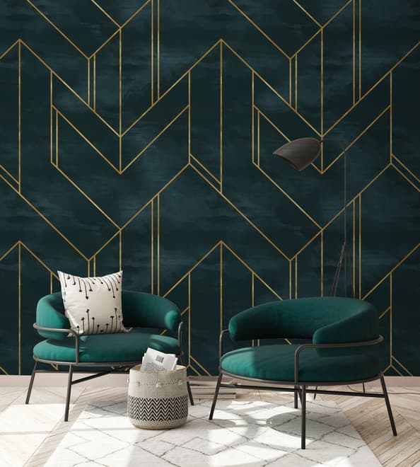 Art Déco Fototapete mit geometrischem Muster und goldenen Linien