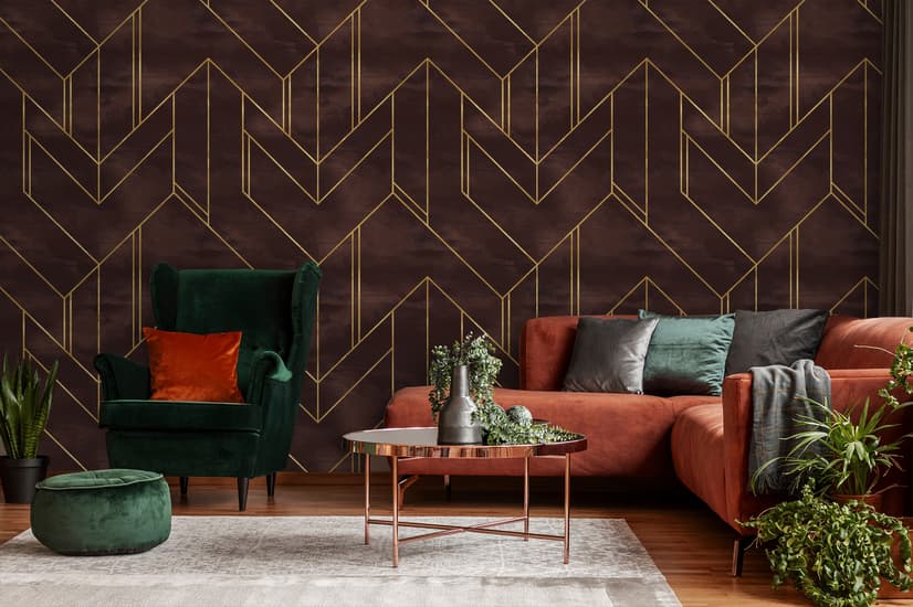 Art Déco Fototapete mit geometrischem Muster und goldenen Linien