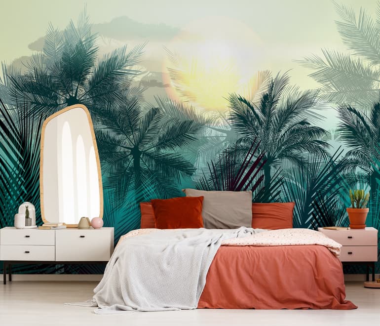 Tropical Palm Trees and Sunlight Wallpaper Mural