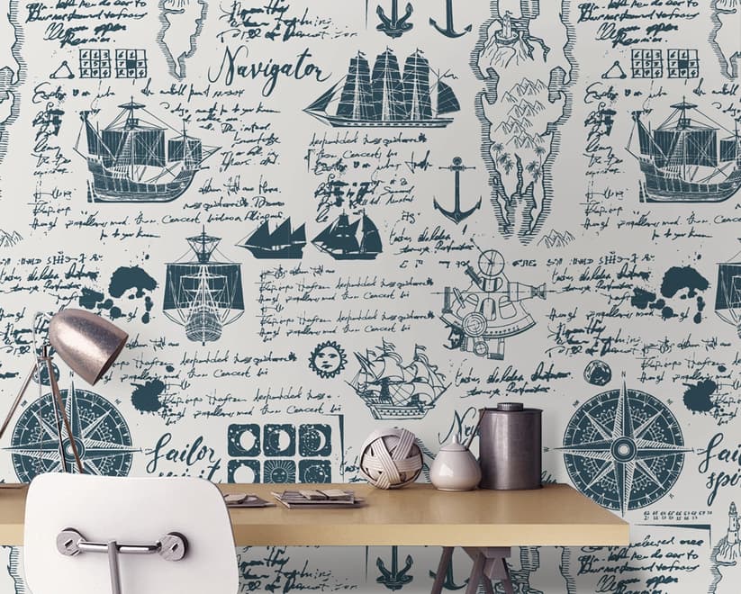 Inked Traveler Map Wallpaper Mural for Children