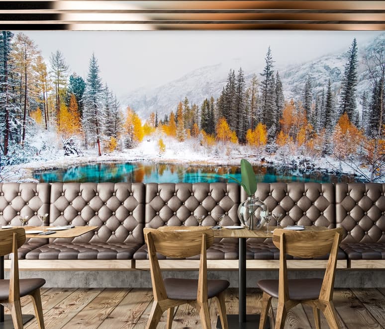 Winter Lake Landscape with Pine Forest Wallpaper Mural
