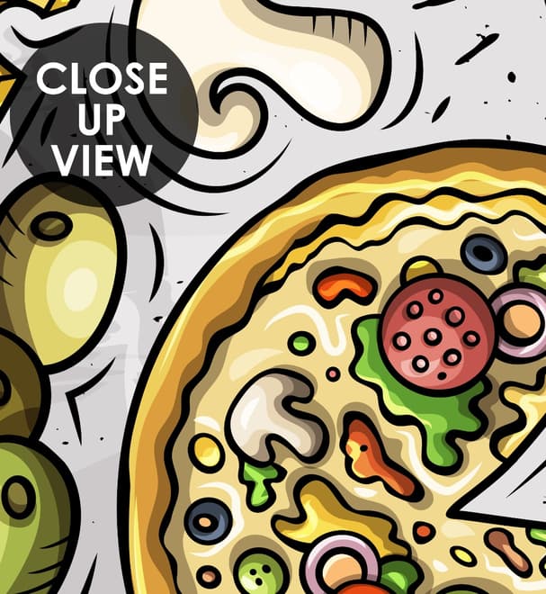 Cartoon Colorful Fast Foods and Pizza Wallpaper Mural