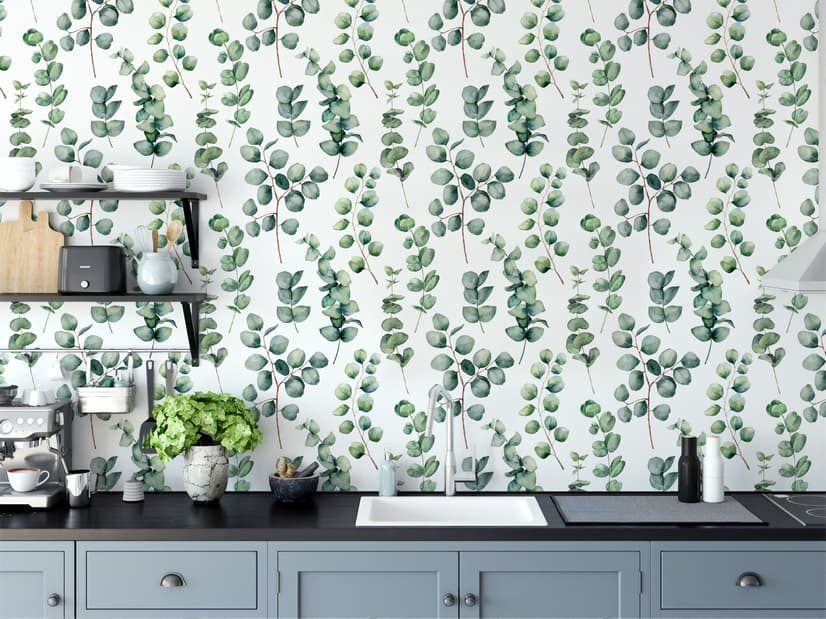 Watercolor Eucalyptus Leaf Wallpaper Mural