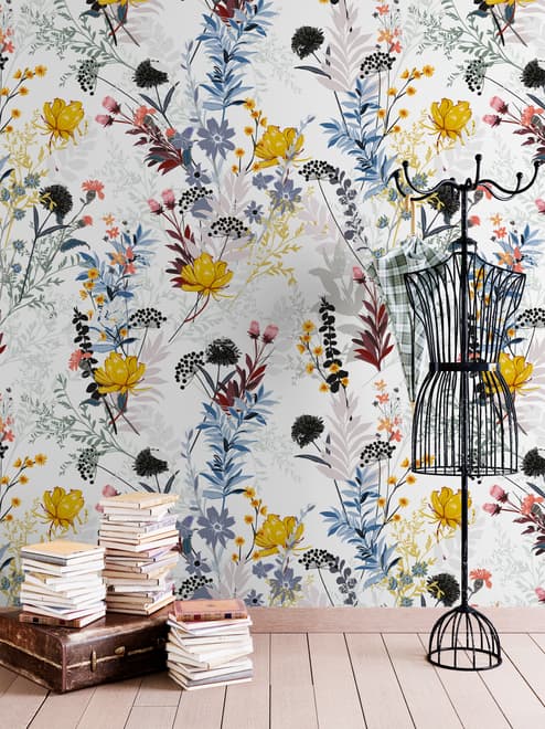 Papier peint panoramique de fleurs sauvages colorées