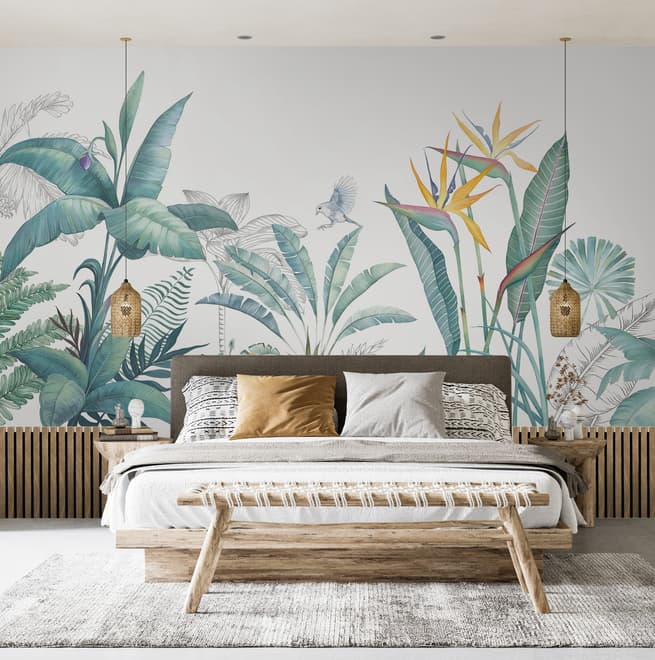 Tropical Banana Leaf with a Bird Wallpaper Mural
