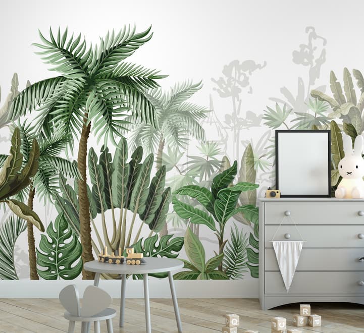Papier peint palmier cartoon feuilles bananier tropical