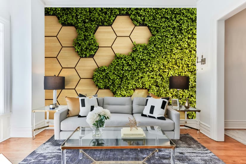 Hexagon Honeycomb Pattern and Fresh Grass Wallpaper Mural