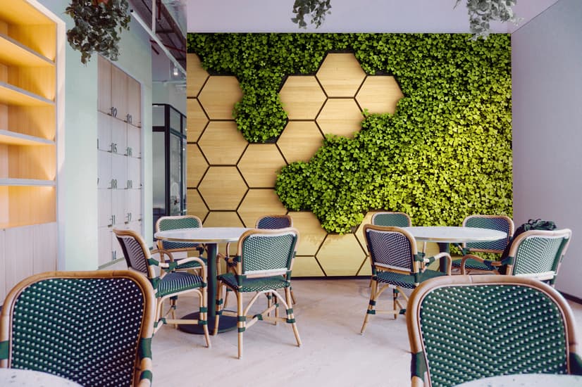Hexagon Honeycomb Pattern and Fresh Grass Wallpaper Mural