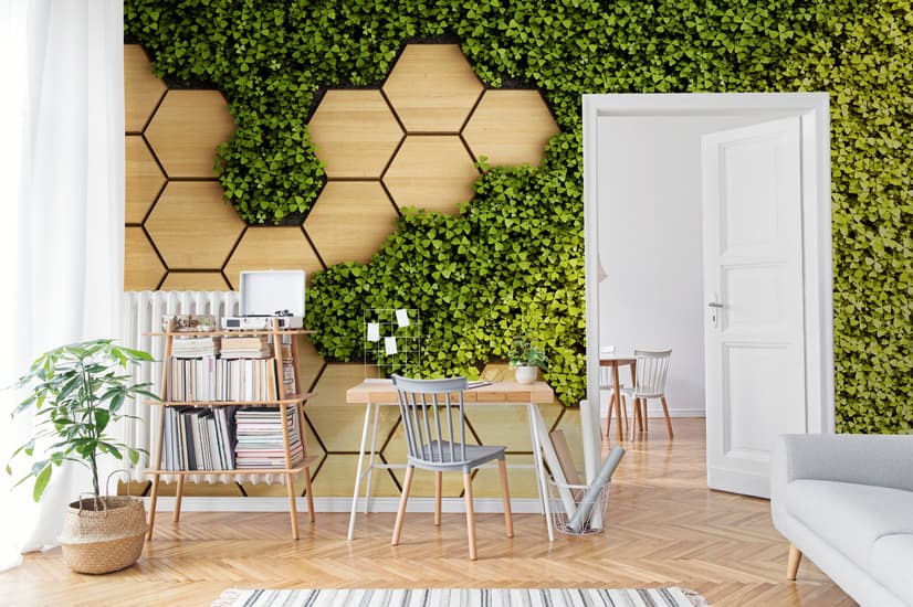 Hexagon Honeycomb Pattern and Fresh Grass Wallpaper Mural