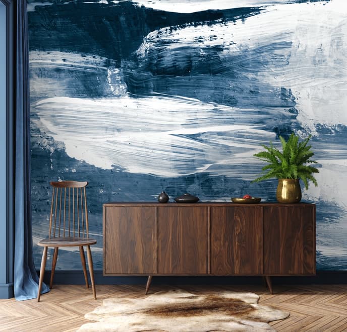 Blue and White Brush Painting Wallpaper Mural