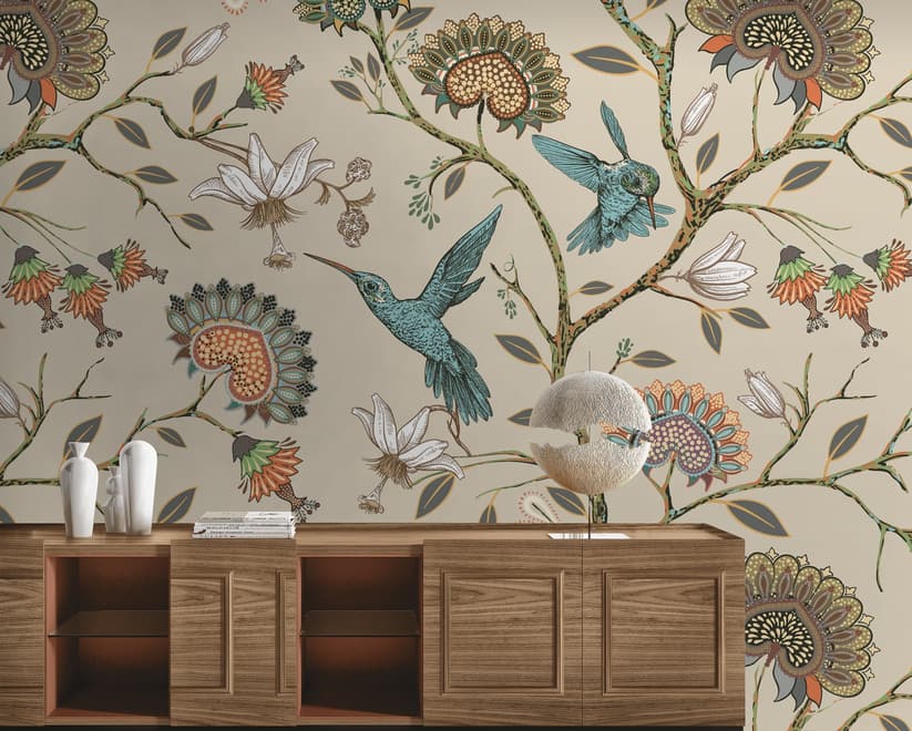 Vintage Blumen mit Kolibri Fototapete