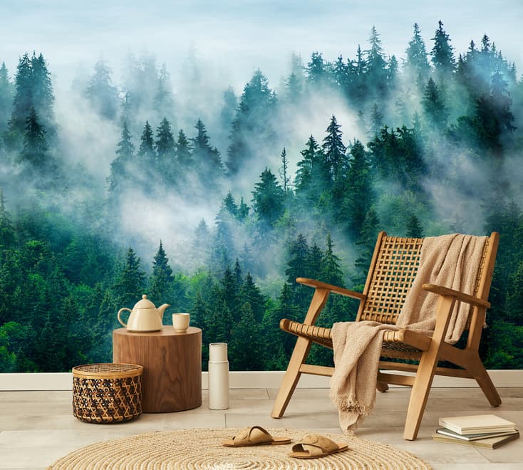 Foggy Pine Forest Wallpaper Mural