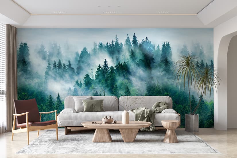 Foggy Pine Forest Wallpaper Mural