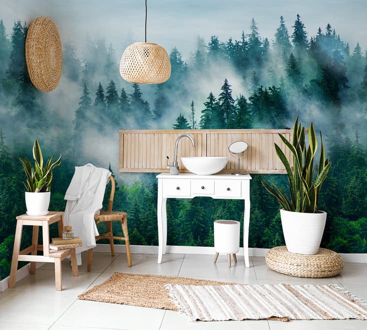 Foggy Pine Forest Wallpaper Mural
