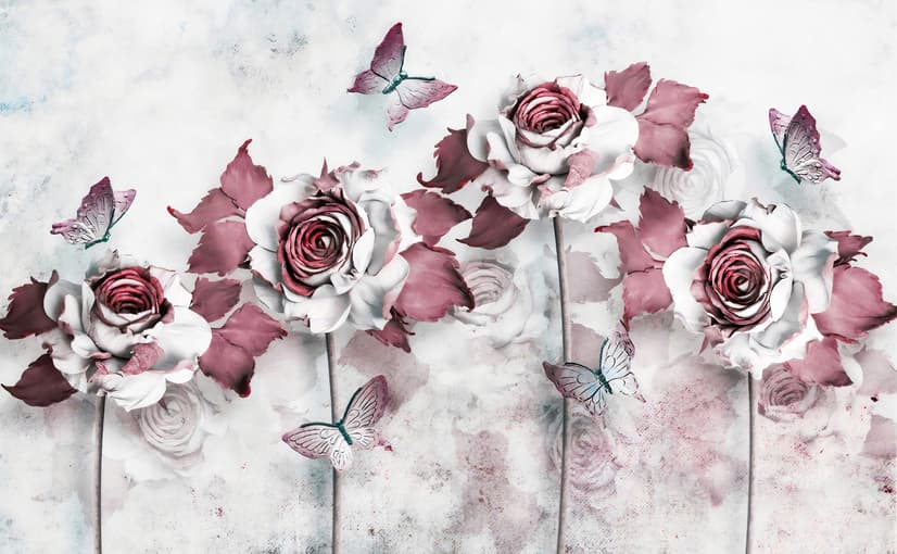 Elegant Floral with Little Butterfly Wallpaper Mural