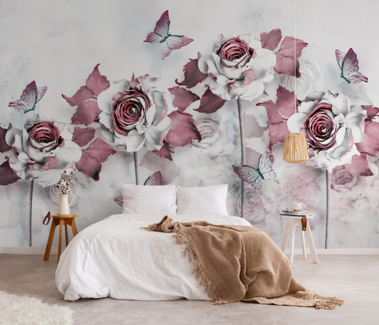 Elegant Floral with Little Butterfly Wallpaper Mural
