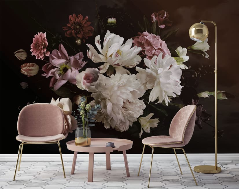 Papier peint bouquet floral de pivoines foncées