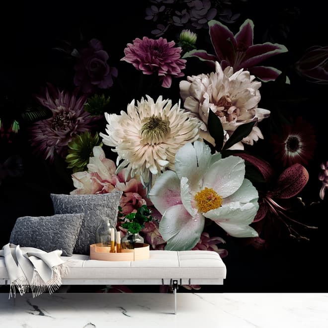 Dark Garden Florals Wallpaper Mural
