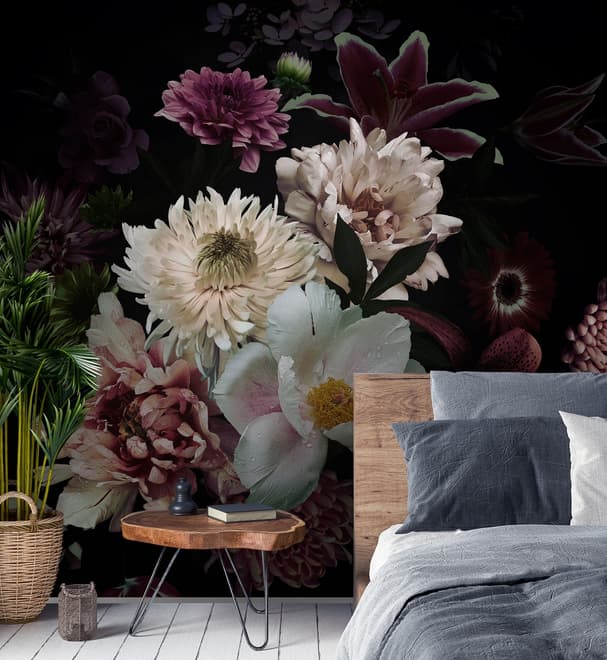Dark Garden Florals Wallpaper Mural