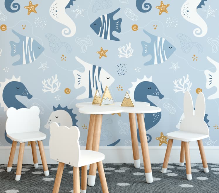 Zebrafish and Seahorse Wallpaper Mural