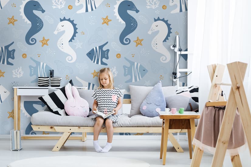 Zebrafish and Seahorse Wallpaper Mural