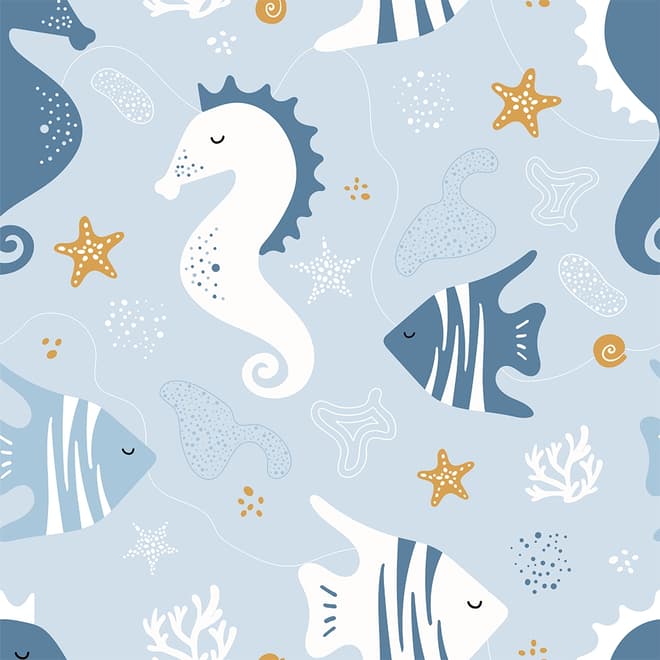 Zebrafish and Seahorse Wallpaper Mural