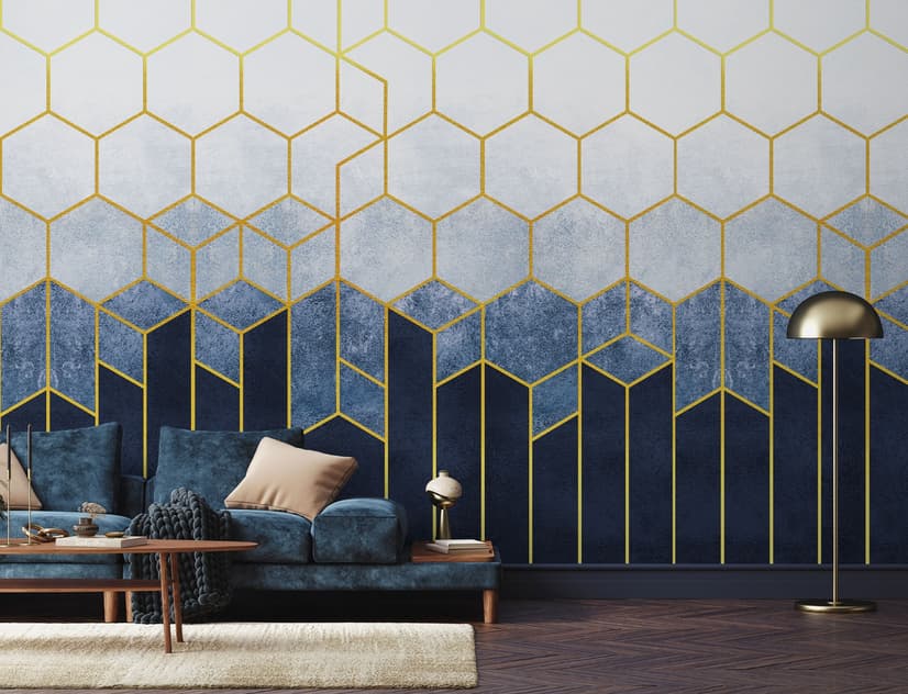 Geometric Dark Blue Honeycomb Wallpaper Mural