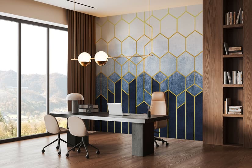 Geometric Dark Blue Honeycomb Wallpaper Mural