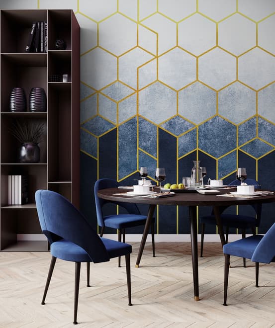 Geometric Dark Blue Honeycomb Wallpaper Mural